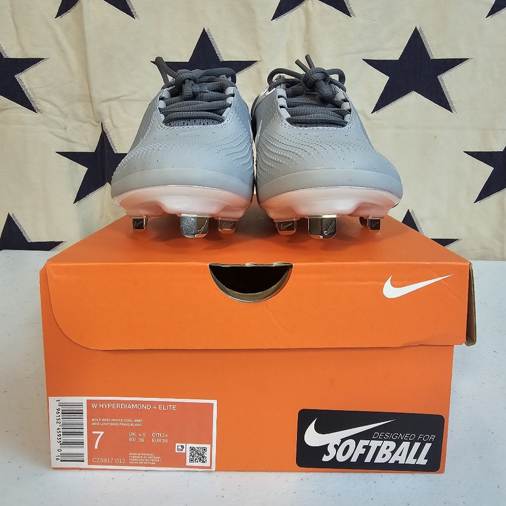 Nike Softball Hyperdiamond 4 Elite - Women Size 7 - Wolf Grey White Cool Grey - Picture 2 of 8